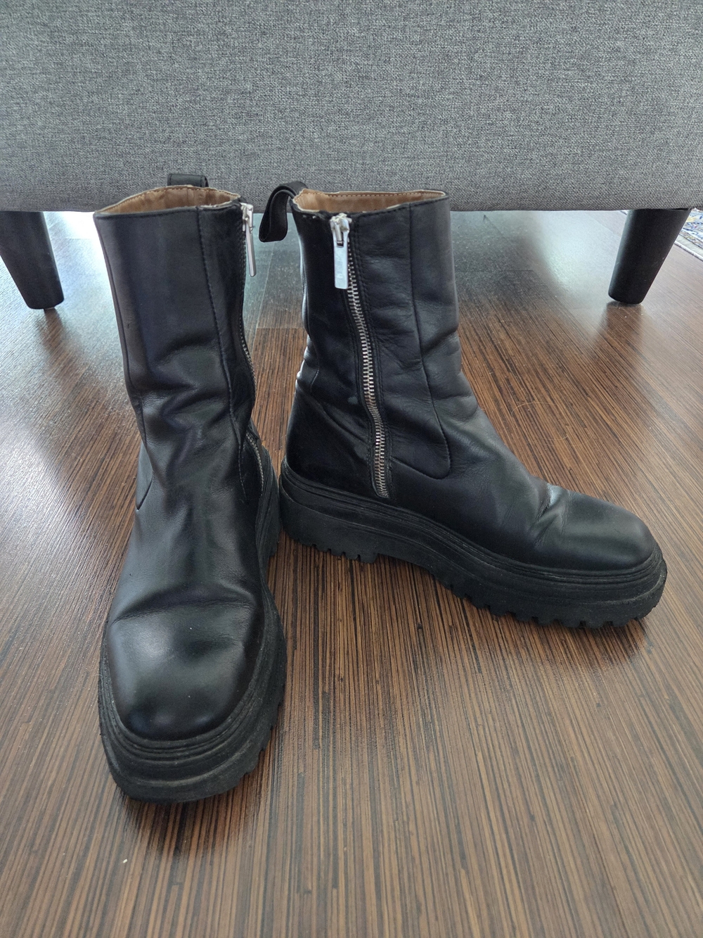 Zara Black Leather Platform Boots